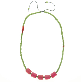 Recycled Glass Barrel Beads Necklace, Red