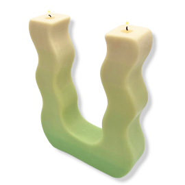 Two wick wiggle candle, in the shape of a squiggly letter 'U'. Green gradient.