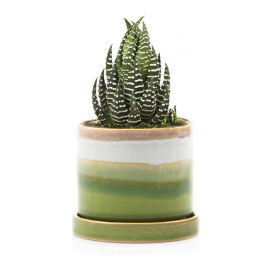 Minute Ceramic Pot And Saucer Set With Drainage hole, Green layers, from Chive.com