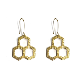 Kew Honeycomb Drop Earrings in hammered gold from Just Trade
