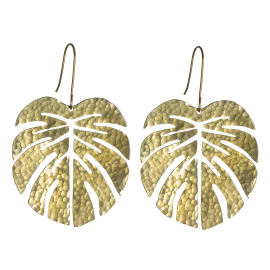 Hammered Tropical Leaf Drop Earrings by Just Trade