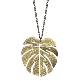 Hammered Tropical Leaf Large Pendant Necklace by Just Trade, close up of the pendant