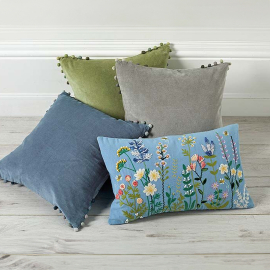 Hand Embroidered Meadow Cushion, Blue, from Walton & Co