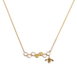 Hexagon Bee Necklace, Gold