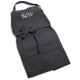 Kew Grey Apron on white. Kew Logo featured in top middle of Apron.