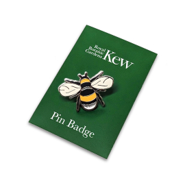 Kew Enamel Bee Pin Badge on green backing card