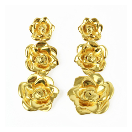 Kew x My Doris Gold Triple Drop Roses Earrings