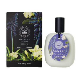 Bluebell and Jasmine Body Oil with botanically illustrated packaging.