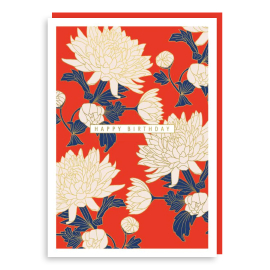 Large Floral on Red Greeting Card