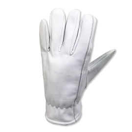 Image of the left gardening glove in white leather