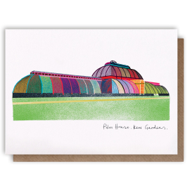 Greeting card depicting the Palm House at Kew in bright colours
