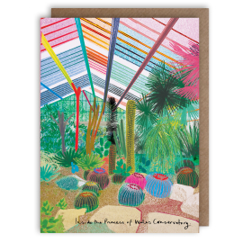 Greeting card featuring Inside Princess of Wales Conservatory at Kew gardens in bright neon colours