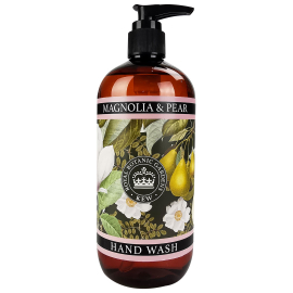 Image of the magnolia and pear hand cream with beautiful illustrations of pears and magnolias on the label.