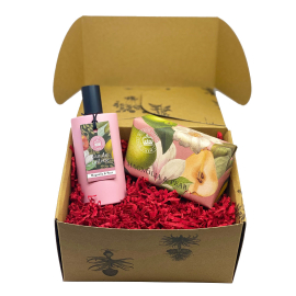 Magnolia and Pear eau de toilette and kew soap inside kew gift box with red shred.