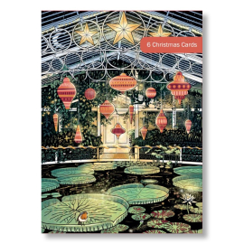Kew Festive waterlily House Christmas Card packaging with text that reads '6 Christmas Cards'