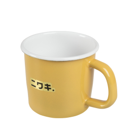 Yellow Niwaki Enamel Mug. Gold sticker is not a permanent feature, but the Niwaki stamp on the base most certainly is.