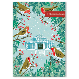 Cover of Christmas card collection, featuring 'A Winter View of the Temperate House, Royal Botanic Gardens, Kew' and text stating '6 Christmas Cards'.