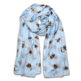 Kew Bee Print Scarf in Recycled Polyester, Blue