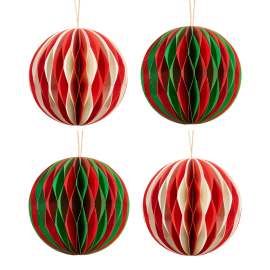 Red White and Green Honeycomb Paper Hanging Decs - Set of 4