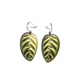 a pair of the Peacock Prayer Leaf earrings