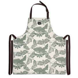 A beautiful apron made in 100% cotton, inspired by the stunning and intricate artwork found in the extensive Royal Botanic Gardens, Kew's archives. Apron has black straps with an adjustable neck strap. Artwork contains illustrations of insects including d
