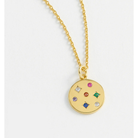 Rainbow CZ Coin Necklace, Gold Plated