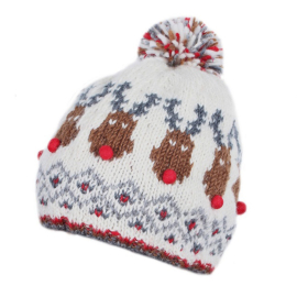 Reindeer Christmas Wool Bobble Beanie Hat