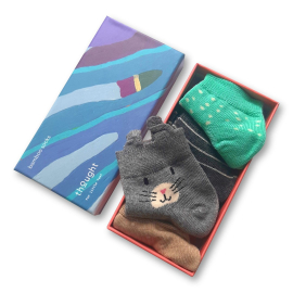 image of the opened gift box showing the 4 socks.