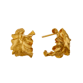 Gold plated Chardy Leafy earrings. Sculptural chard leaves organically curl into the chicest of hoop earrings. With careful curving and layered textures, our design team were able to capture the dynamic movement of garden growth.