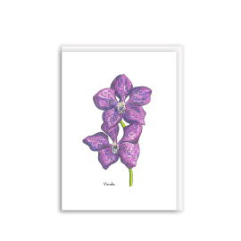 Kew Gardens greeting card featuring an illustration of a Vanda orchid. 