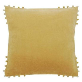Front image of the cushion in sand colourway, trimmed with gundies along the corners edges.