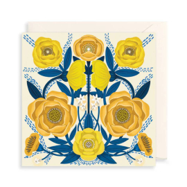 Herbarium Yellow Petals & Blue Leaves Greeting Card