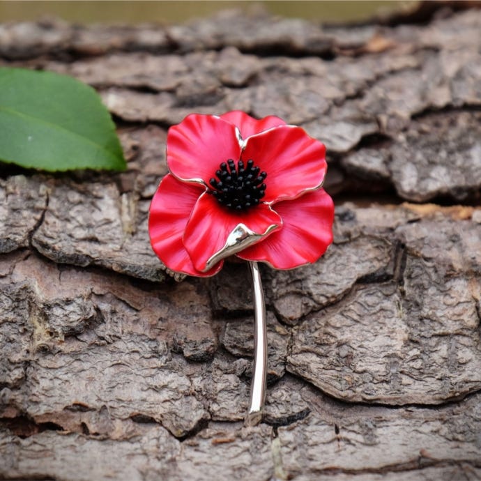 Alexander Thurlow Brooch, Red Poppy Silver