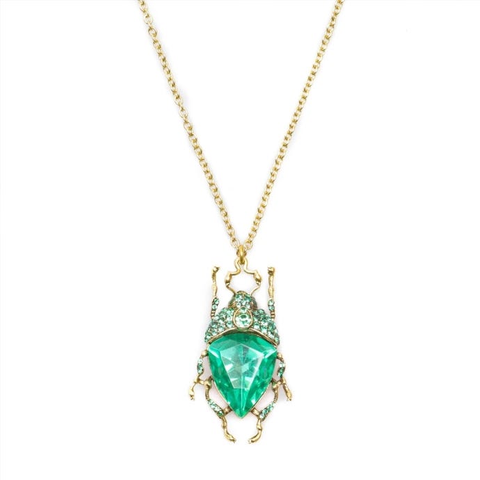 Vintage Green Bug Pendant Necklace