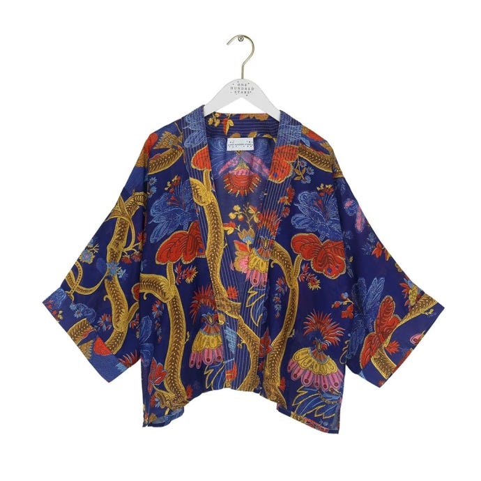 One Hundred Stars Climbing Peacock Blue Kimono