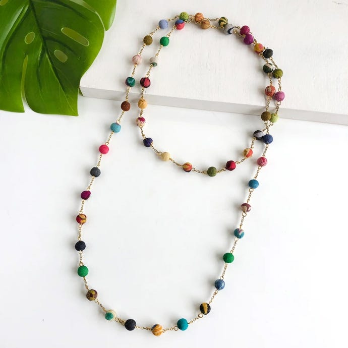 Kantha Dotted Long Necklace