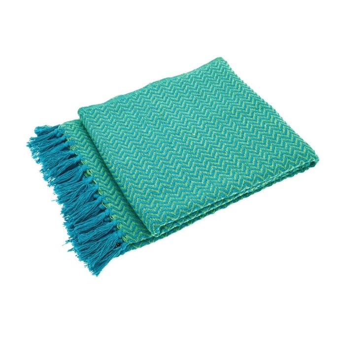 Festival Recycled Cotton Throw, Blue & Green