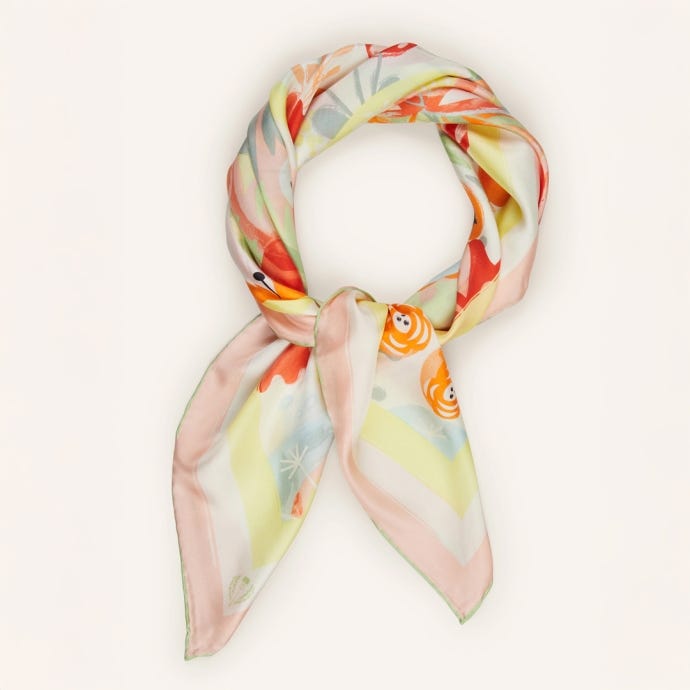 Botanical Print Strawberry Silk Scarf