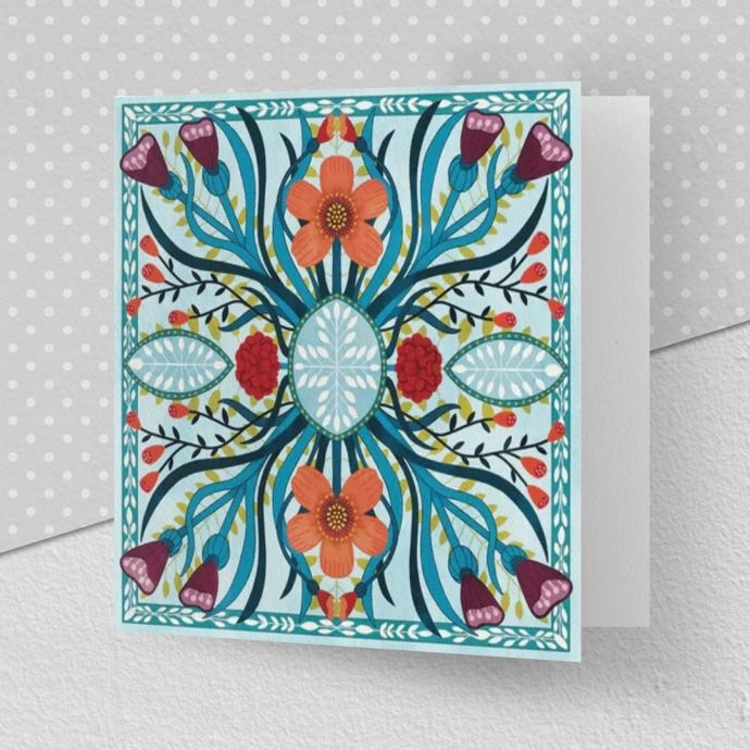 Herbarium Pale Blue Floral Border Greeting Card