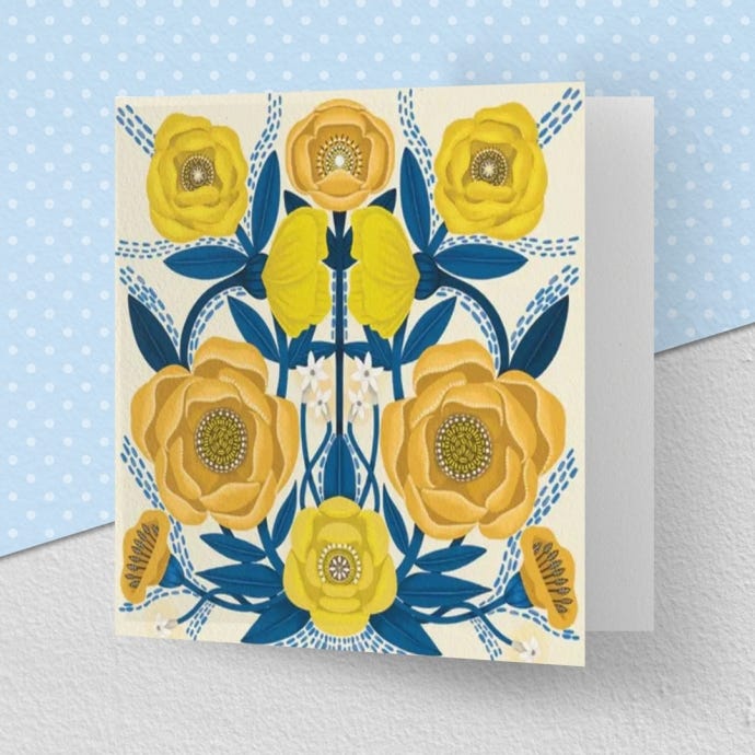 Herbarium Yellow Petals & Blue Leaves Greeting Card