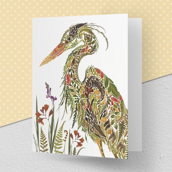 Heron and Flowers Greeting Card