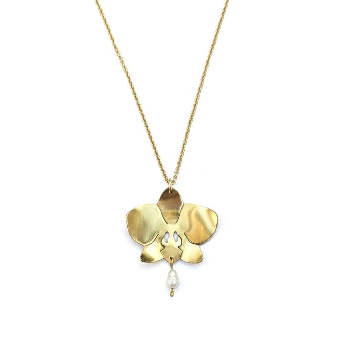 Kew Orchid Pearl Pendant Necklace