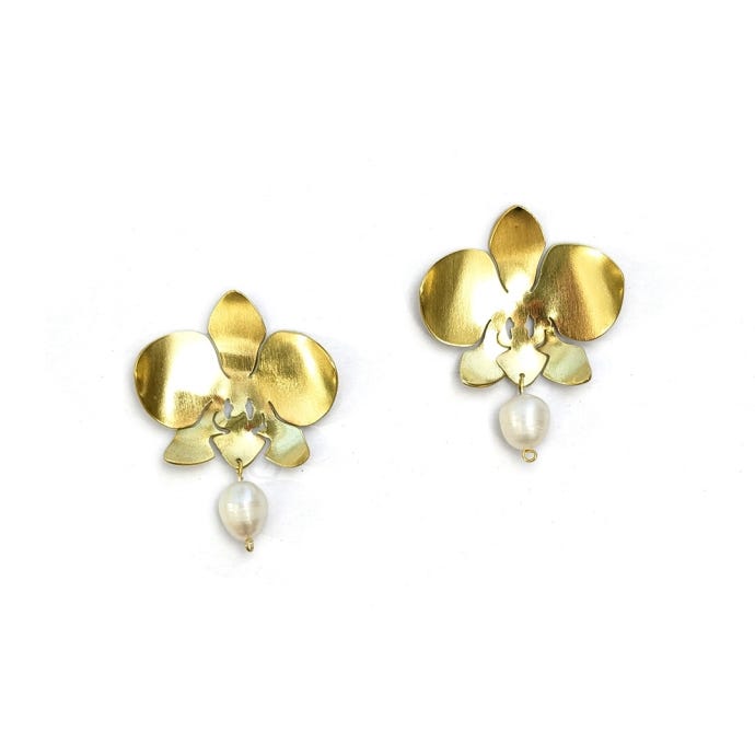 Kew Orchid Pearl Stud Earrings