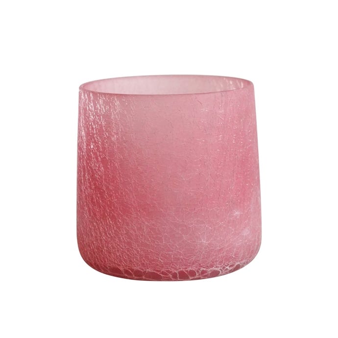 Kew Crackle Glass Planter in a blush crimson pink.
