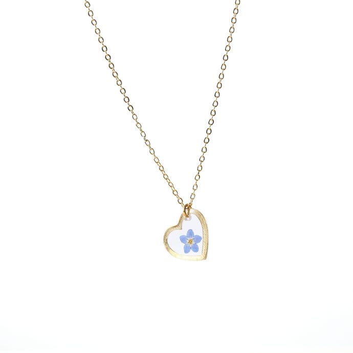 Forget-me-not Gold Heart Pendant Necklace
