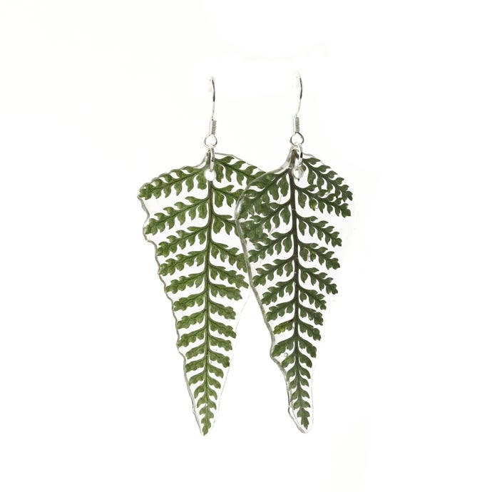 Large Fern Silver Drop Earrings