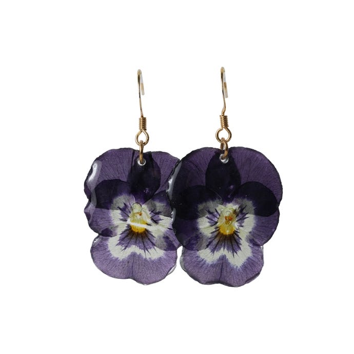 Pansy Dark Stemor Gold Drop Earrings