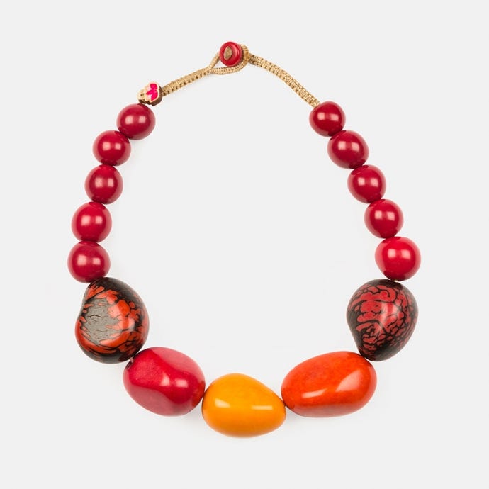 Organic Statement Necklace, Maceio Red