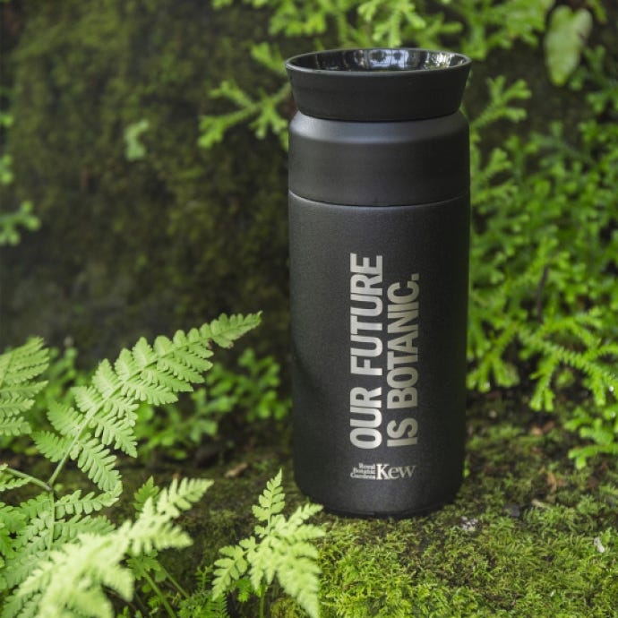 Kew 'Our Future is Botanic' 350ml Ocean Bottle Brew Flask, Black - Lifestyle Image