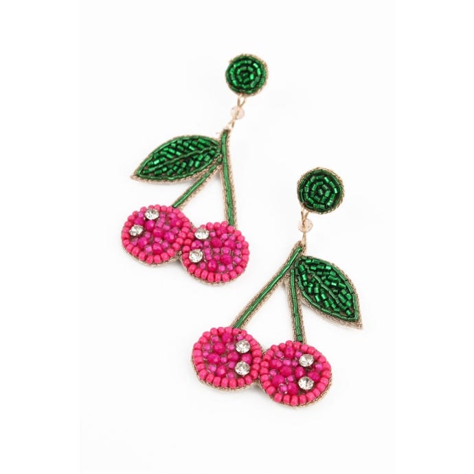 Pink Cherry Beaded Earrings